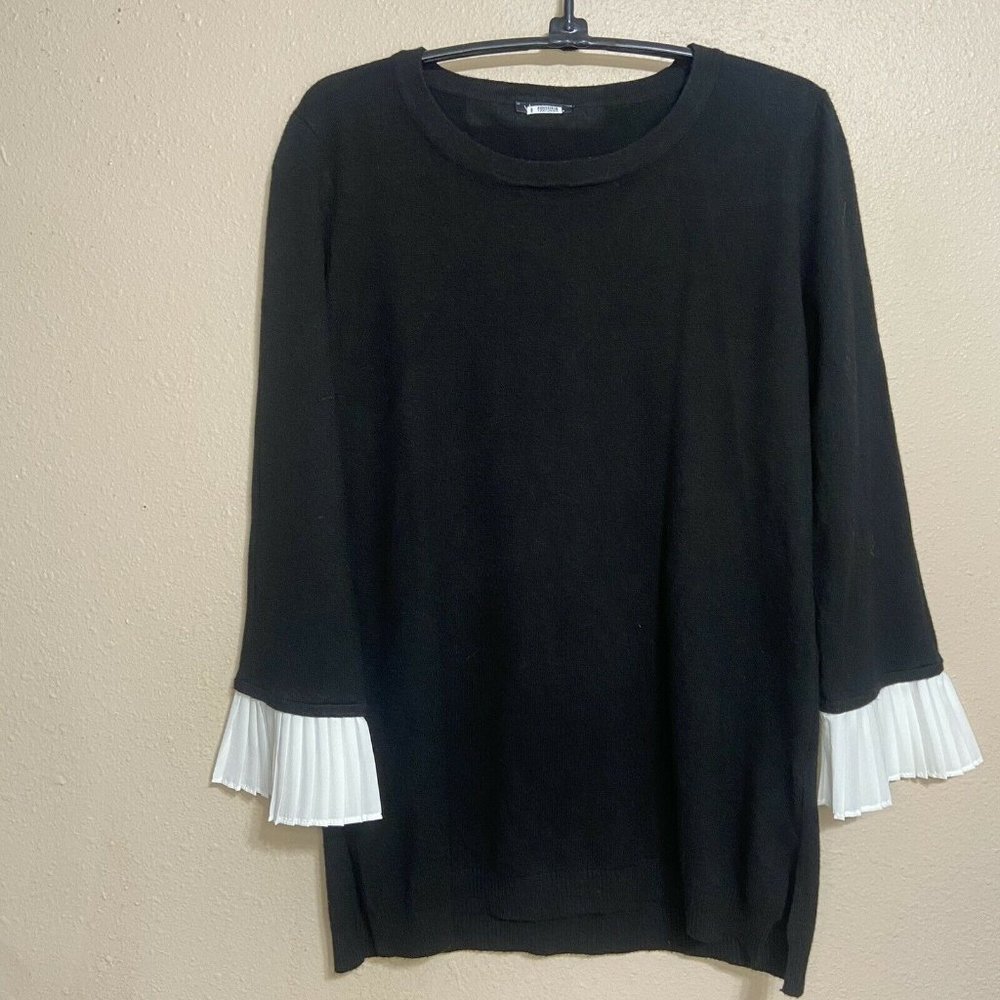 Vila Milano Black Knit Sweater Top Wool Blend White Chiffon Pleated Size Medium